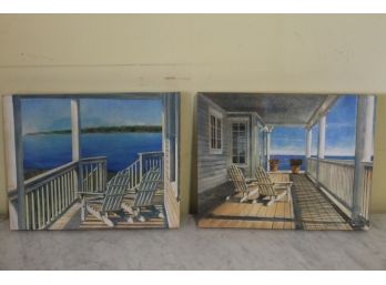 Front Porch Views Framed Art On Canvas - Both Measure 11' X 14'
