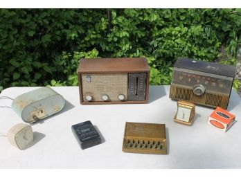 Lot Of Vintage Electronics Including Clocks, Motorola Radio, Masco Intercom Etc.