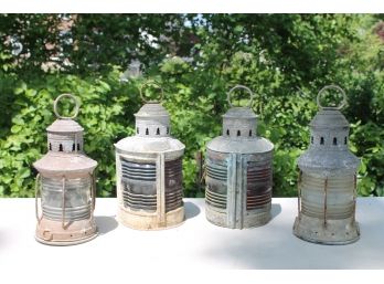 Vintage Lot Of Four Railroad Lanterns 9' Tall - Two With Red Glass