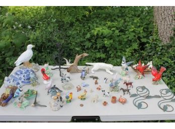 Table Full Of Vintage Figurines Mostly Japanese