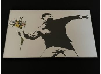 Banksy Reproduction Print In Black Glass Portrait Frame 11' X 17'