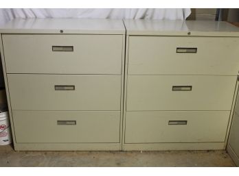 Pair Of Cream Colored File Cabinets - Larger 3 Drawers