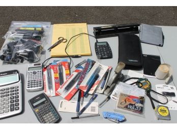 Office Supply Lot Including Calculators, Pens, Pencils, Scissors, Rulers, Stapler & More