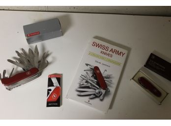Collection Of Two Swiss Army Knifes And Collector's Companion Book