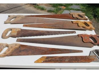 Seven Vintage Hand Saws Ranging From 21' Up To 29'