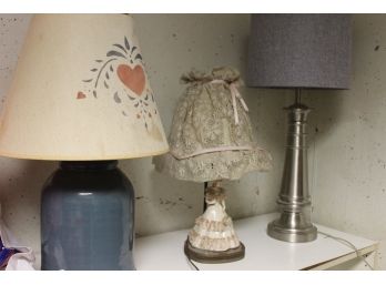Lot Of 3 Mix Matched Table Lamps - One Is A Vintage Figurine Lamp