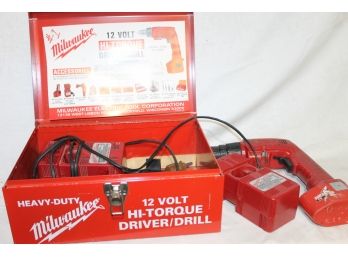 Milwaukee Heavy Duty 12 Volt Hi-Torque Driver/drill In Steel Case With 2 Chargers