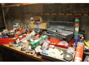 Large Work Bench & Top Full Of Miscellaneous Items - Lot #2
