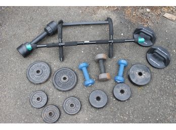 Collection Of Exercise Weights, Dumb Bells And More