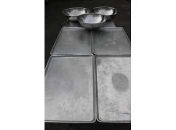 Lot Of Commercial Baking Sheets And Mixing Bowls - Wear Ever And Beacon Ware