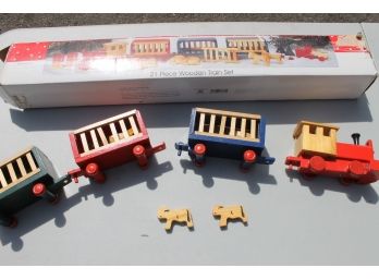 International Christmas 21 Piece Wooden Train Set By International Silver Co.