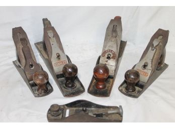 Collection Of Five Vintage Wood Planers By Stanley And Millers Falls