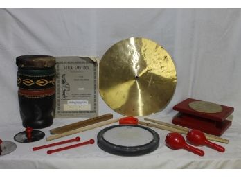 Collection Of Musical Items Including Symbols, Flute, Drum Pads, Sticks & More