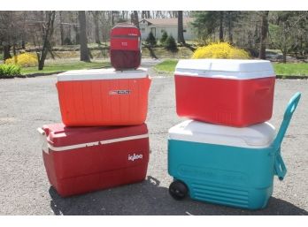 Grouping Of 5 Ice Chests Coolers Including Igloo, Coleman And L.L. Bean