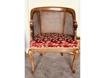 Elegant Bergere Armchair With Upholstered Seat And Cane Back