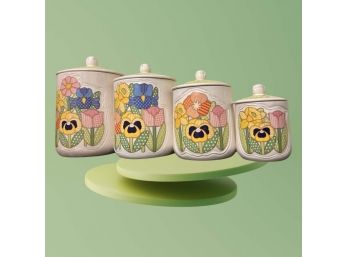 Mid Century Colorful Pansy Canister Set