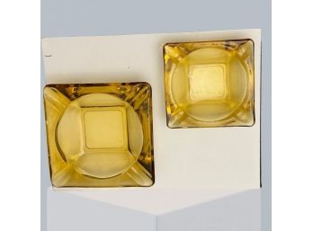 Vintage Set Of Citrine Glass Art Glass Trays 5 &. 3 Inches