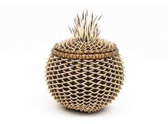 Lidded Porcupine Quill Basket By Joanne Russo