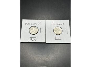 2 1964 Roosevelt Silver Dimes