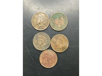 Lot Of 5 Indian Head Pennies 1902-1906