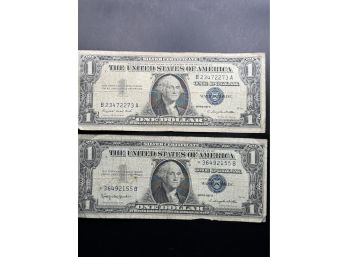 2 $1 Silver Certificates 1957-A, 1957-B