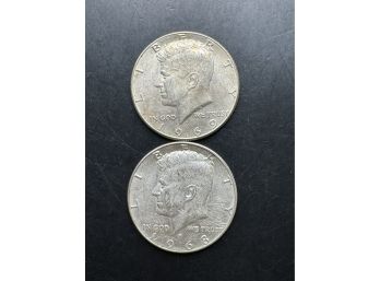 2 Kennedy 40 Silver Half Dollars 1968-D, 1969-D