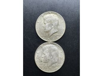 2 Kennedy 40 Silver Half Dollars 1968-D, 1969-D