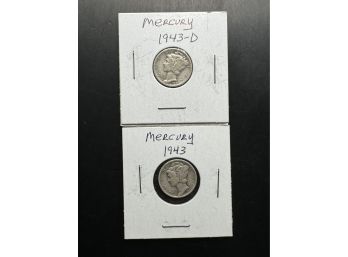 2 Mercury Dimes 1943, 1943-D