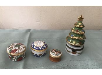 Three Pill Boxes And Christmas Tree Trinket Box