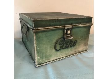 Vintage Tin Cake Box In Green Paint