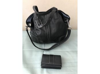 Coach- Black Leather Bag And Mini Wallet