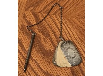 Sterling Dance Card Notebook Pendant With Pencil