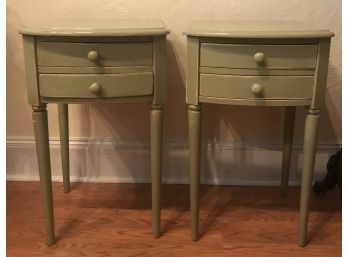 Pair Of Green 'distressed' End Tables