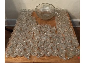 Clear Glass Punch Bowl With Cups