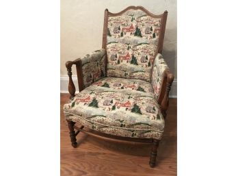 Vintage Arm Chair With Winter Scene Upholstery