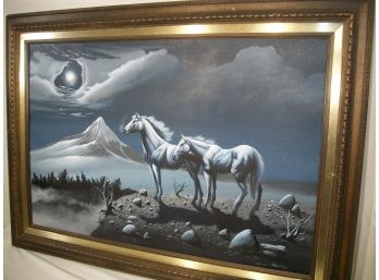 Another Great LARGE Gary Ampel 'Night Wind' 1984 W/Horses (Night Scene)