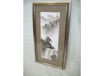 Vintage ? New ?  Asian Waterfall Painting - Signed - W/Nice Frame