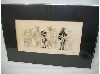 Interesting Vintage Acetate Of Zebras - Signed 'G. Anderson' W/Frame