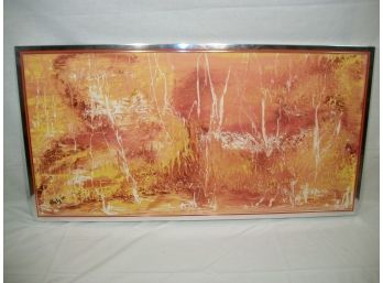 VERY LARGE Oil Painting - Modern Feel - Signed THELY In Vintage Chrome Frame
