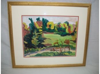 Very Colorful Framed Painting Very Bright - Interesting Piece - Unsigned