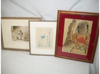 Three Framed Pieces Of Artwork - All Appear Unsigned - Overall Very Nice