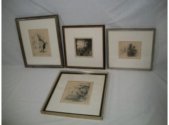 Lot Of 4 Antique Pieces Of Art - Engravings - From Louvre Collection - In Original Frames