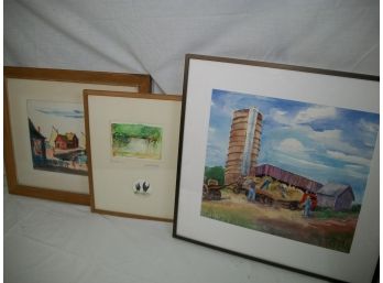 Three Vintage Watercolors - Sandra Thompson, Virginia Thorne 2005 / Barbados 1979