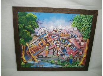 VERY INTERESTING Signed Haitian Painting Post Hurricane ? -  What Do You Think !