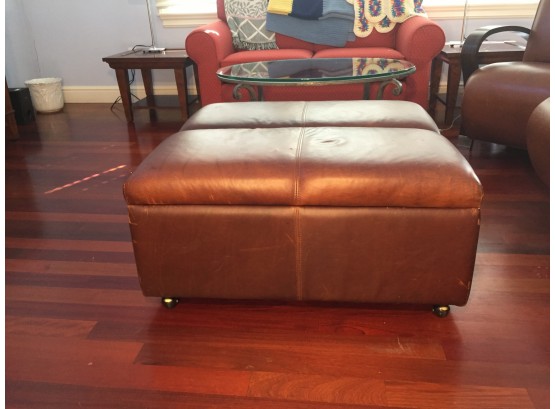 Lilian August Brown Leather Ottoman