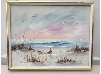 Oil On Canvas Of Seashore Scene By Hope
