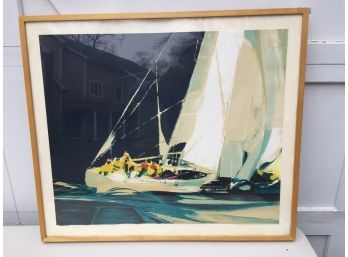 Watercolor Of Sailboat And Crew