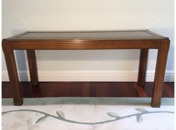 Beveled Glass Top Console Table With Brass Trim