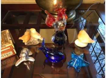 Seven Pieces Of Beautiful Glass, Metal And Wood  Shelf Decor