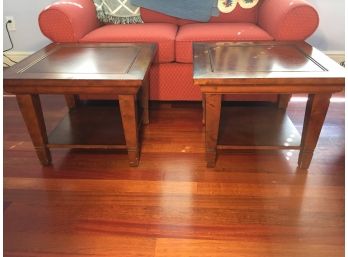 Pair Of Two Tier Hardwood End Tables